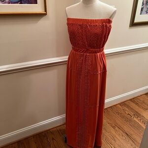 Shinesdar - Elegant Orange Strapless Maxi Dress